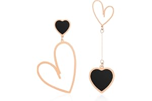 Linawe Titanium Stainless Steel Heart Dangle Earrings for Women Trendy, Gold/Silver/Rose Gold Big Drop Earrings, Hypoallergenic Long Asymmetrical Earrings, Mismatched Love Earrings