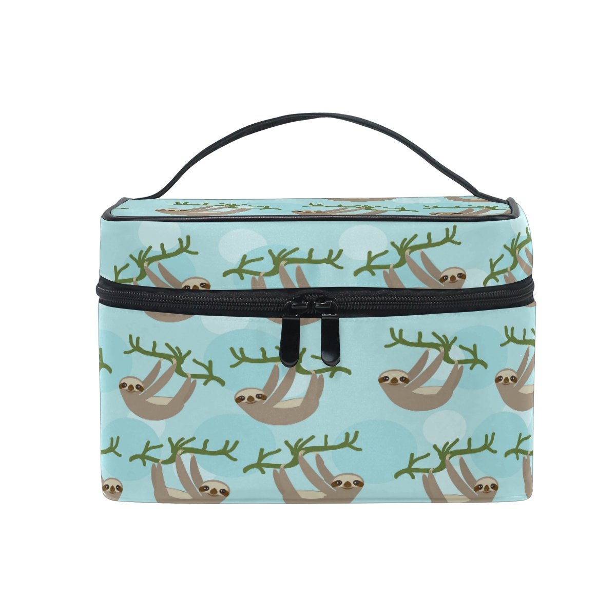 Makeup Bag, Cute Sloth Print Cosmetic Toiletry Storage Organiser Case Large Travel Handle Personalised Pouch with Compartments for Teenage Girl Women Lady