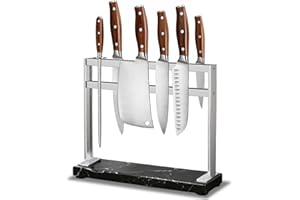 Marble Base Magnetic Knife Block without Knives, Stainless Steel Magnetic Knife Holder for Countertop, Double-sided Magnetic 