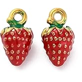 KitBeads 10Pcs Strawberry Charms Stainless Steel Enamel Kawaii Fruit Pendant Red Strawberry Charms for Jewelry Making Bracelets Earrings Necklaces