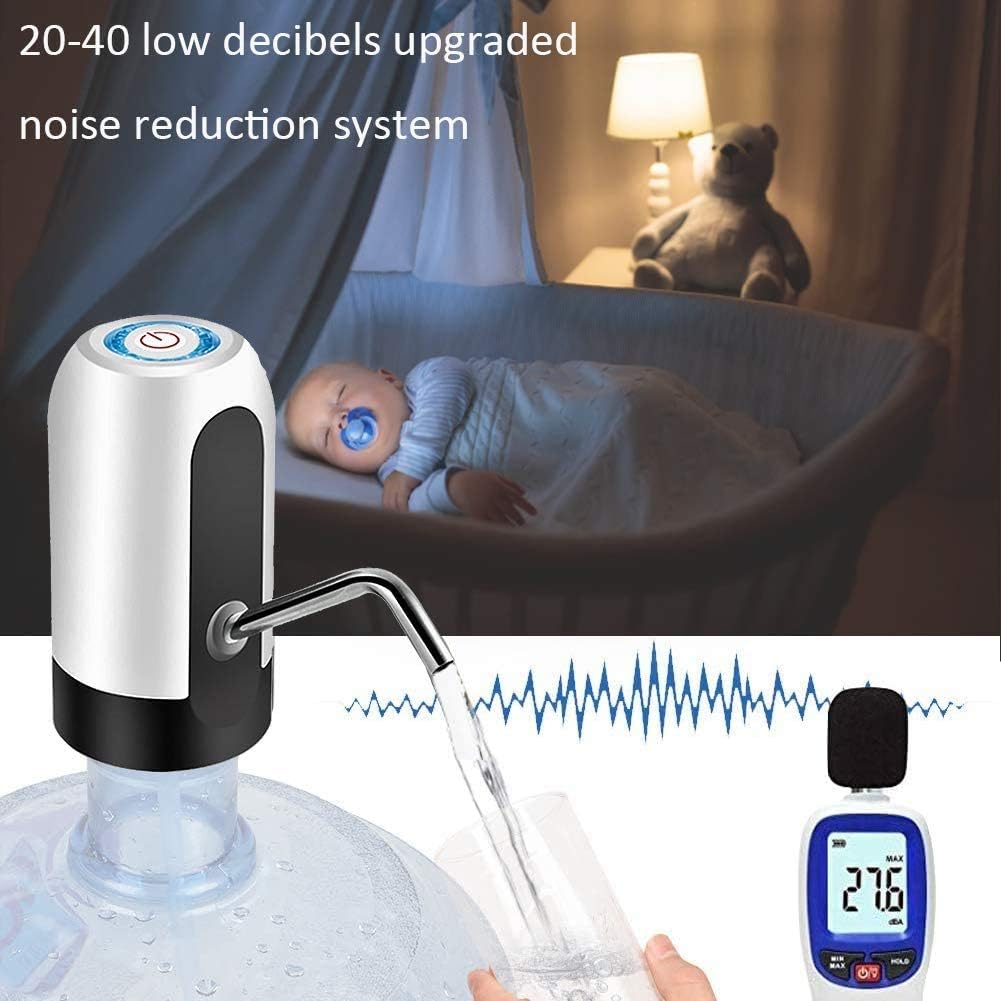 Water Bottle Pump 5 Gallon, CHIVENIDO Electric Drinking Water Pump for 48mm Screw and 55mm Crown Tops Water Jug Dispenser Smart USB Rechargeable Bottle Water Pump for Home Kitchen Office (White1) - - 