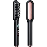 Wavytalk Hair Straightener Brush, Sleek Sweep Ionic Straightening Brush, Anti-Scald Ceramic Straightener Comb with LED Display for Super Smooth Hair, Dual Voltage, Rose Gold.