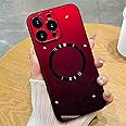 Guppy Compatible with iPhone 15 Pro Max Case Magnetic, with Full Camera Lens Protector [Compatible with MagSafe] Scratch Resistant Gradient Glass Back Cover Phone Case-Red