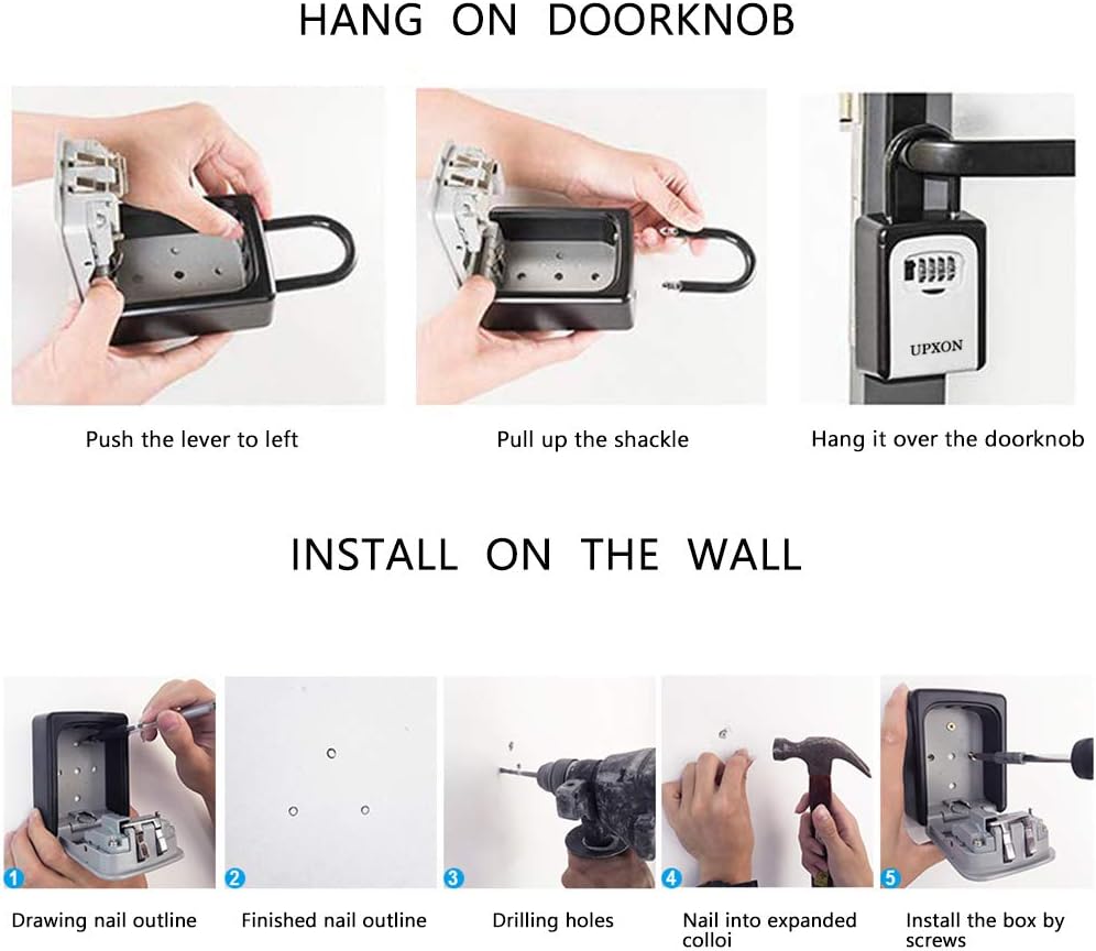Key Lock Box, UPXON Large Capacity Key Storage Box with Resettable Code, 4 Digit Combination Lockbox for Spare Keys, Waterproof Wall Mount Key Box for Home, Hotels, Airbnb and Schools 1 Pack: Home Improvement