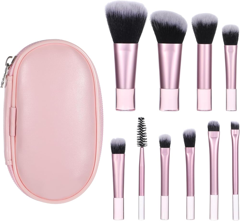 10 Pcs Mini Travel Makeup Brush Set With Pouch Pink Portable Travel Makeup Brushes Professional Cosmetic Brush Travel-Essenti
