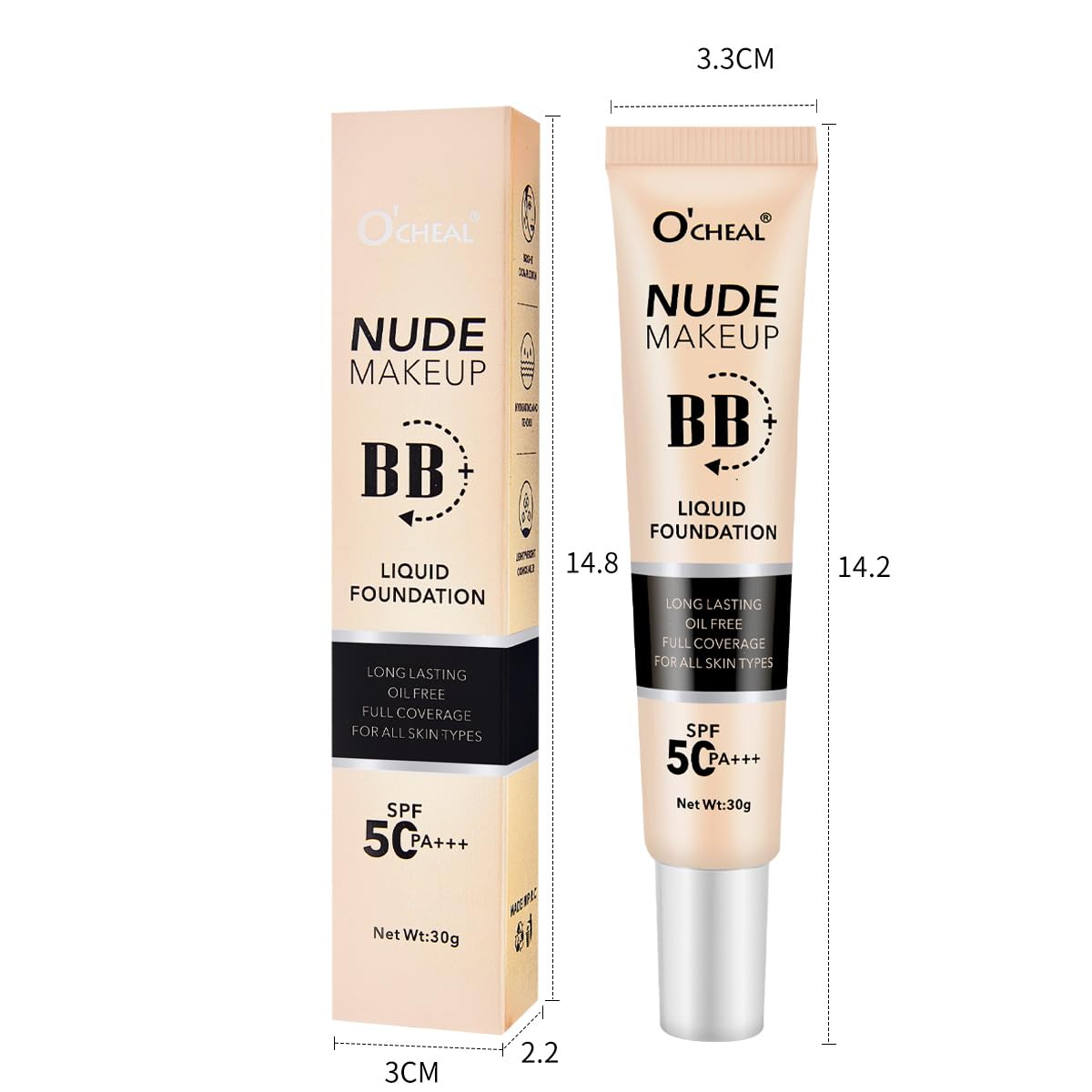 O'CHEAL BB Cream with SPF 50+ | Full Coverage Tinted Moisturizer with Buildable Concealer Powder Foundation, Oil-Free, Hydrating & Matte Finish | Vegan, Cruelty-Free, for All Skin Types(Natural)