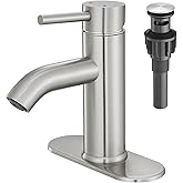 Brushed Nickel Bathroom Faucet Single Handle Bathroom Vanity Sink Faucet with Pop-up Drain, Rv Lavatory Vessel Faucet Basin Mixer Tap with Deck Plate
