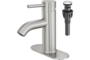 VOTON Brushed Nickel Bathroom Faucet Single Handle Bathroom Vanity Sink Faucet with Pop-up Drain, Rv Lavatory Vessel Faucet Basin Mixer Tap with Deck Plate