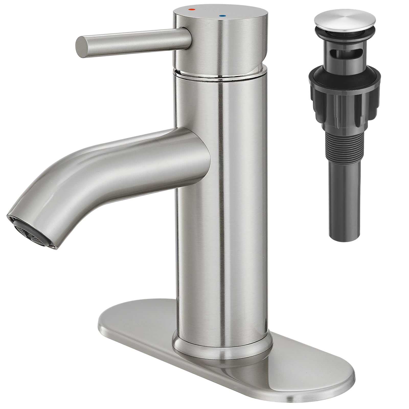 Photo 1 of **MISSSING HARDWARE & BASE PLATE** Brushed Nickel Bathroom Faucet Single Handle Bathroom Vanity Sink Faucet with Pop-up Drain, Rv Lavatory Vessel Faucet Basin Mixer Tap with Deck Plate