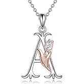 HKPATOP Initial Tulip Necklace 925 Sterling Silver Tulip Flower Initial A Pendant Alphabet Letter Script Name Necklace Jewelry Gifts for Women
