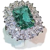 925 Sterling Silver Shiny Full Diamond Ring 18K Gold Emerald Square Cut 3Ct Cubic Zirconia Promise Rings CZ Multi Row Diamond Rings Eternity Engagement Wedding Band Ring for Women Z.119 (US Code 7)