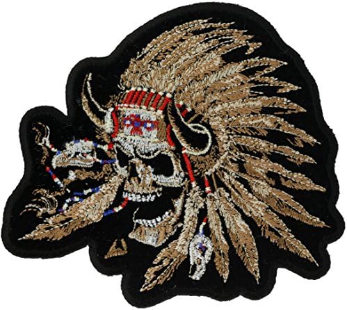 Native American War Bonnet Skull 5 inch Embroidered Patch NOVPA3410