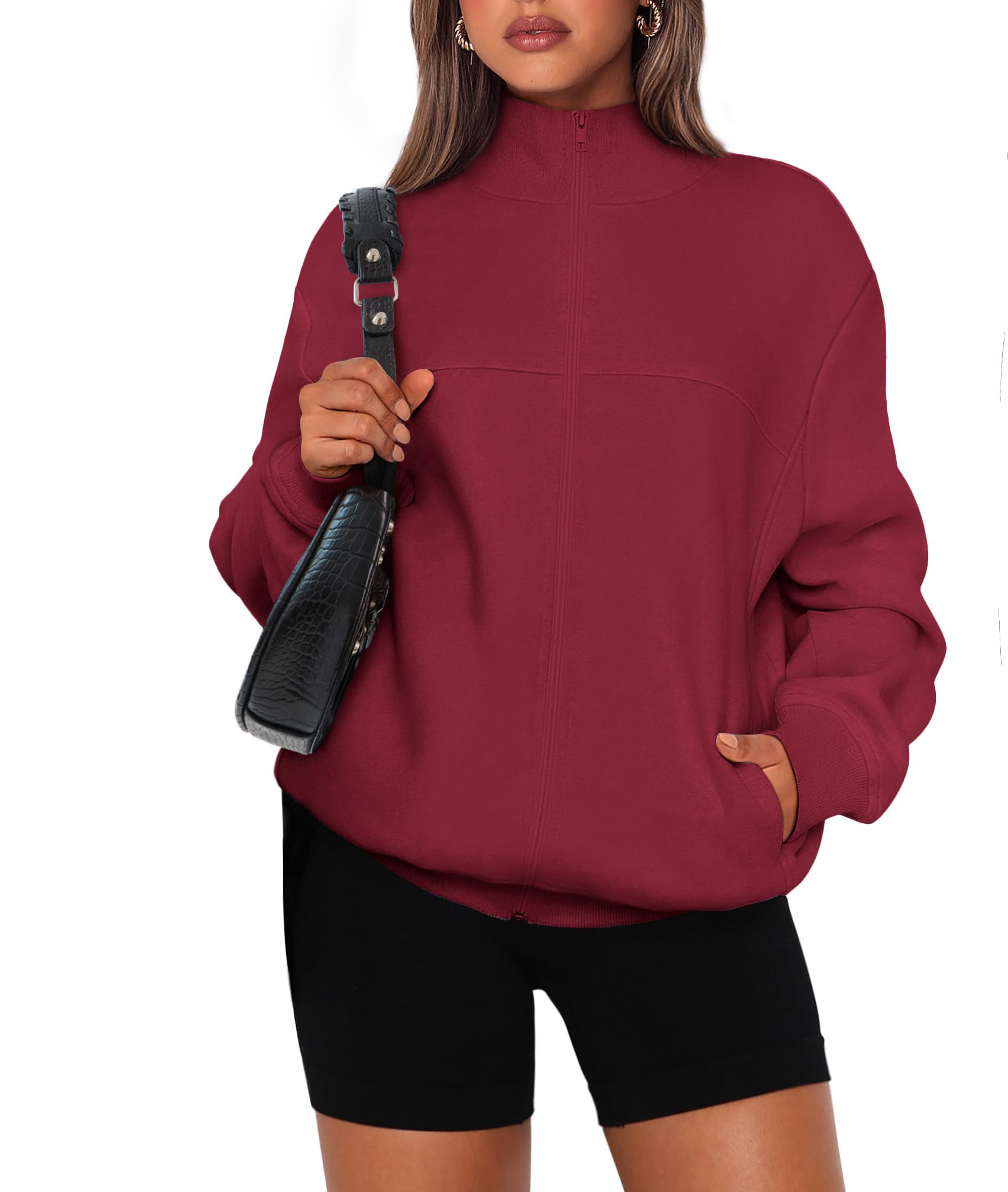 Photo 1 of **MINOR DAMAGE - USED**
PRETTYGARDEN Women's 2025 Spring Fall Fashion Full Zip Up Sweatshirt Long Sleeve Loose Fit Trendy Casual Jacket with Pockets (Wine Red,Small)