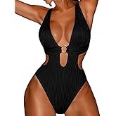 EHSUYAB Sexy Women Plunge V One Piece Swimsuit,Cut Out Textured Cheeky High Cut Bathing Suit, Pool Party Monokini Rave Outfit