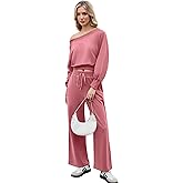 FIOPHY Women's 2 Piece Outfits Lounge Matching Set Off Shoulder Sweatshirt Long Sleeve Top Wide Leg Sweatpant Tracksuits Sets