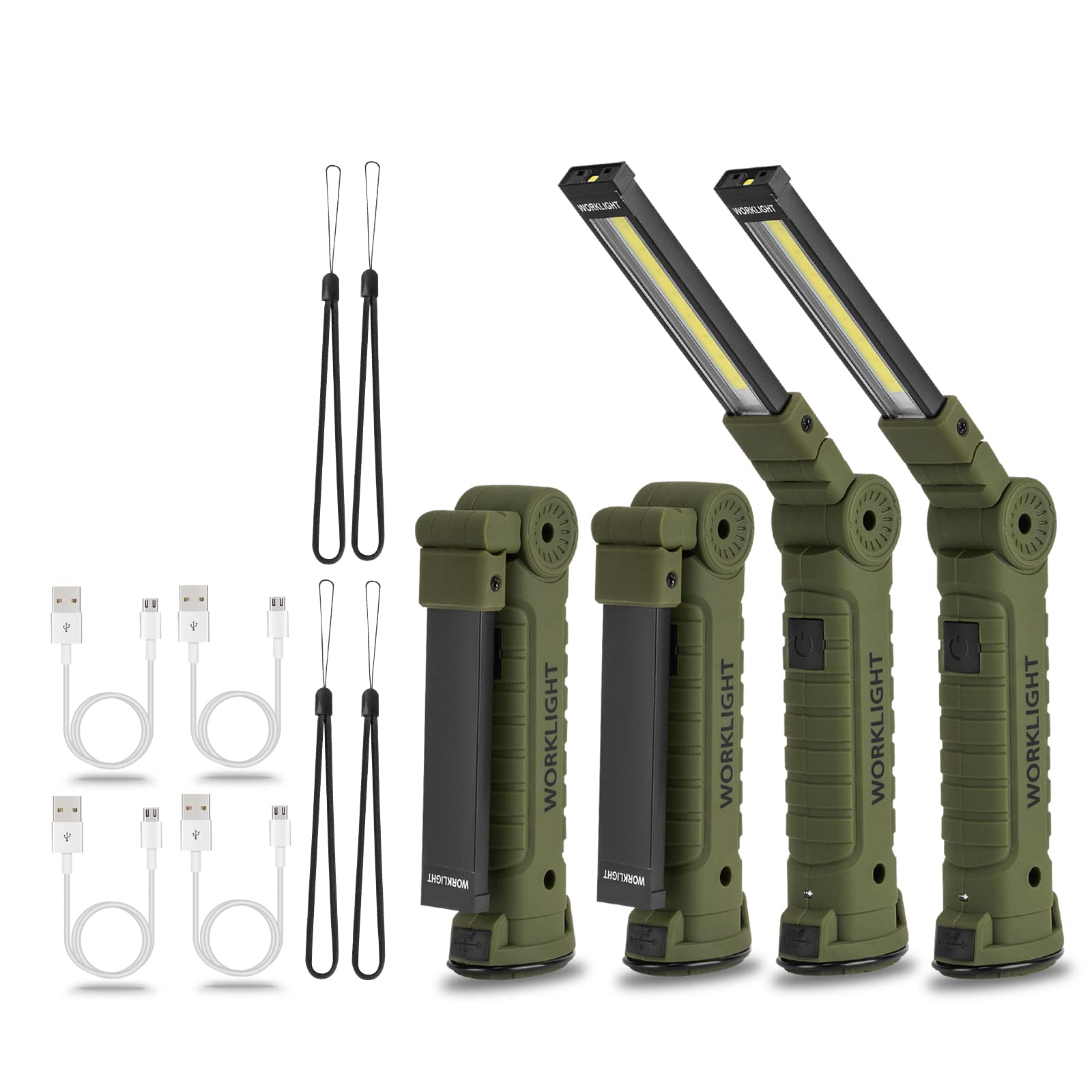 Rechargeable Work Light,Vagocom LED Super Bright Flashlight Tools COB Torch Portable Inspection Lamps with Magnetic and Tail Rope for Gifts,Garage,Workshop,Camping,Emergency(4 Pack)