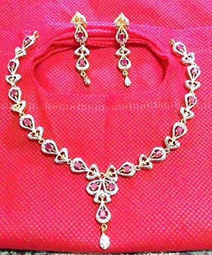 Red ad Gold Plated ethnic Bollywood Bridal Indian jewelry neckless & earring set