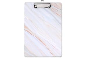 WAVEYU Marble Hardboard Office Clipboard, Decorative Clipboard with Low Profile Clip Chic Designed for Students Classroom School and Office Use, White (12.5"x9")