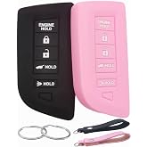 REPROTECTING Silicone Rubber Key Fob Cover Compatible with Acura RDX Integra Mdx TLX ZDX (Black Pink, 5 Buttons)