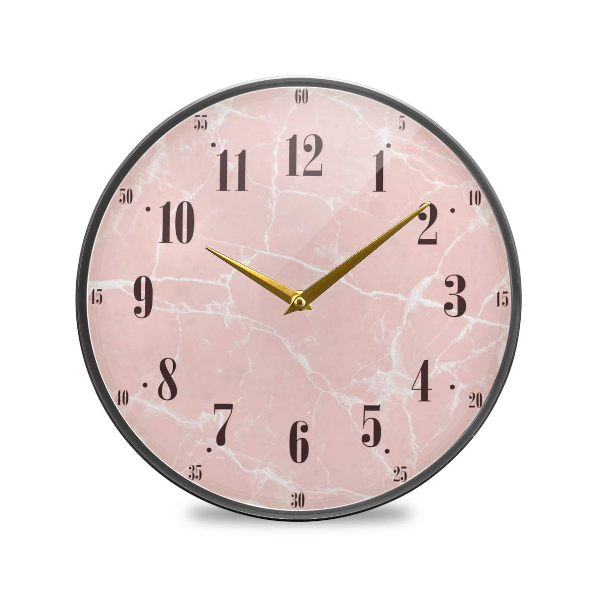 ALAZA Large Round Silent Wall Clock, Pink Marble Non Ticking Clock for Living Room Kitchen Bedroom Office Ornaments Decorative,Desktop Stand