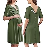 Ekouaer Labor and Delivery Gown for Hospital Short Sleeve Maternity Nursing Dress Nightgown with Button S-XXL