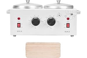 SRUMIE Double Wax Warmer, Professional Electric Wax Heater Hair Removal Dual Parrafin Adjustable Temperature Machine Facial Skin Equipment SPA Hair Removal Tool (White)