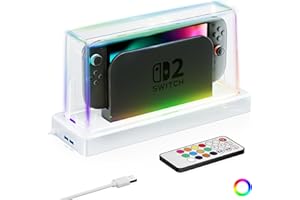 HEYSTOP Switch 1/2 Dust Cover with 16 LED Colors, Light Base Compatible with Nintendo Switch 1/2,Acrylic Display Case RGB Lights Anti-Scratch Waterproof Dock Cover,Cool Accessories