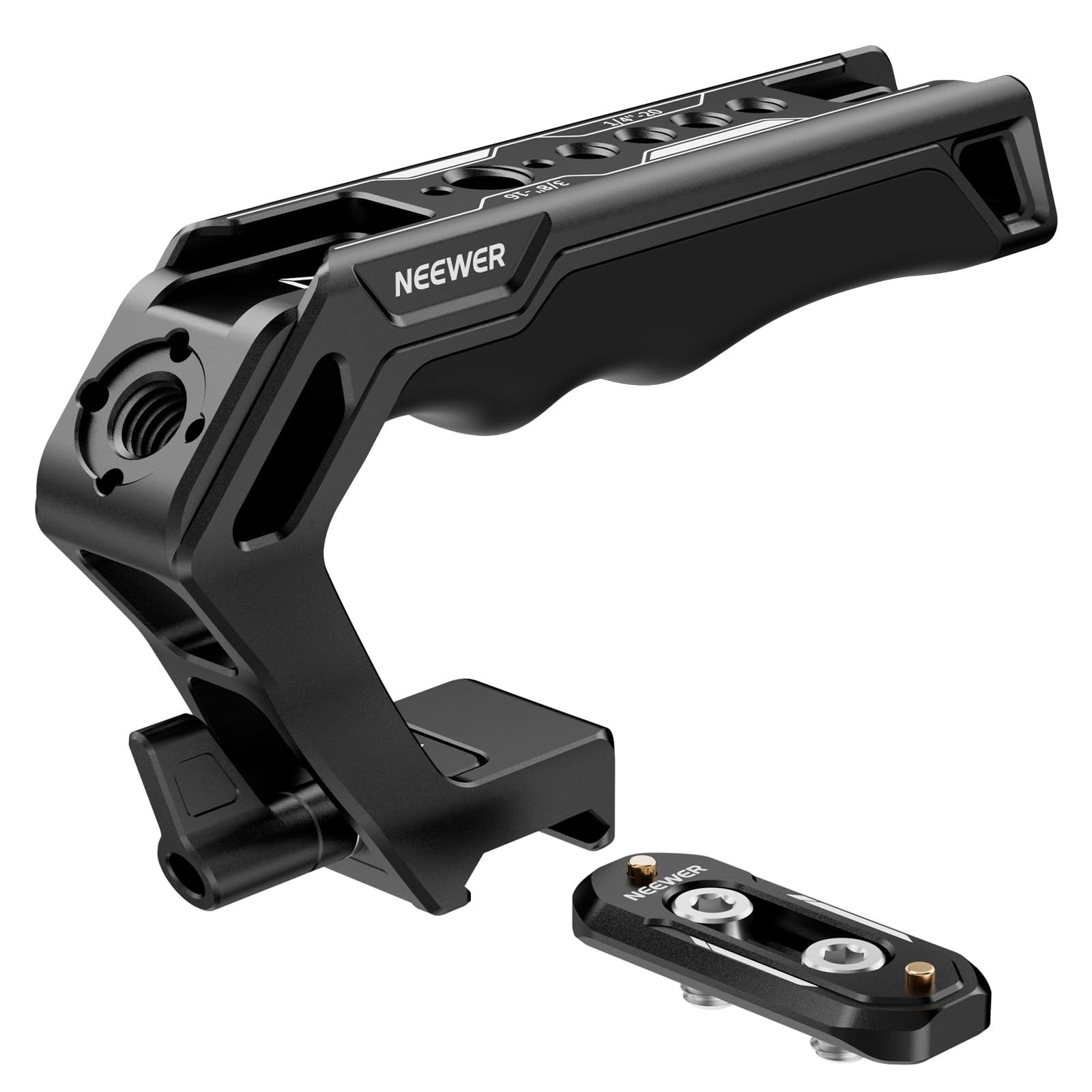NEEWER Top Handle and NATO Rail Kit, Comfort Silicone Grip with Quick Release NATO Clamp, 3 Cold Shoes and 1/4" 3/8" ARRI Threads, Compatible with SmallRig Camera Cage Video Rig, CA008 Image