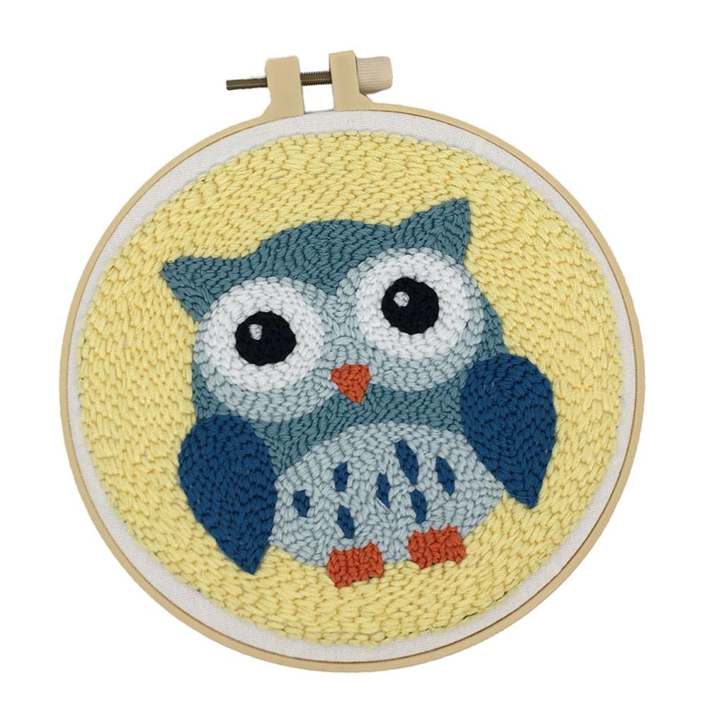 DIY Animal Latch Hook Kits for Kids Beginner, Rug Hooking Crafts Knitting Embroidery Kit Punch Starter Kit with Punch Colorful Yarn, Owl
