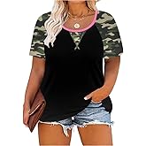 CARCOS Plus Size Tops for Women Short Sleeve Raglan Striped Tee Color Block Crewneck/V Neck Tunic Loose Fit Summer XL-5XL
