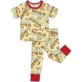 Teach Leanbh Toddler Unisex Baby Bamboo Viscose Pajamas Set Short Sleeve Shirt Long Pants Printing Snug Fit Sleepwear Pjs