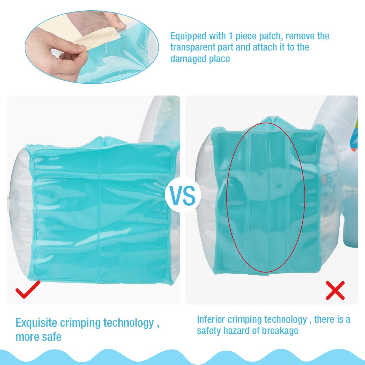 NIWAWA 2 STÜCKE Schwimmflügel Kinder Aufblasbare für Kinder 3-7 Jahre , Die maximale Tragfähigkeit beträgt 30KG