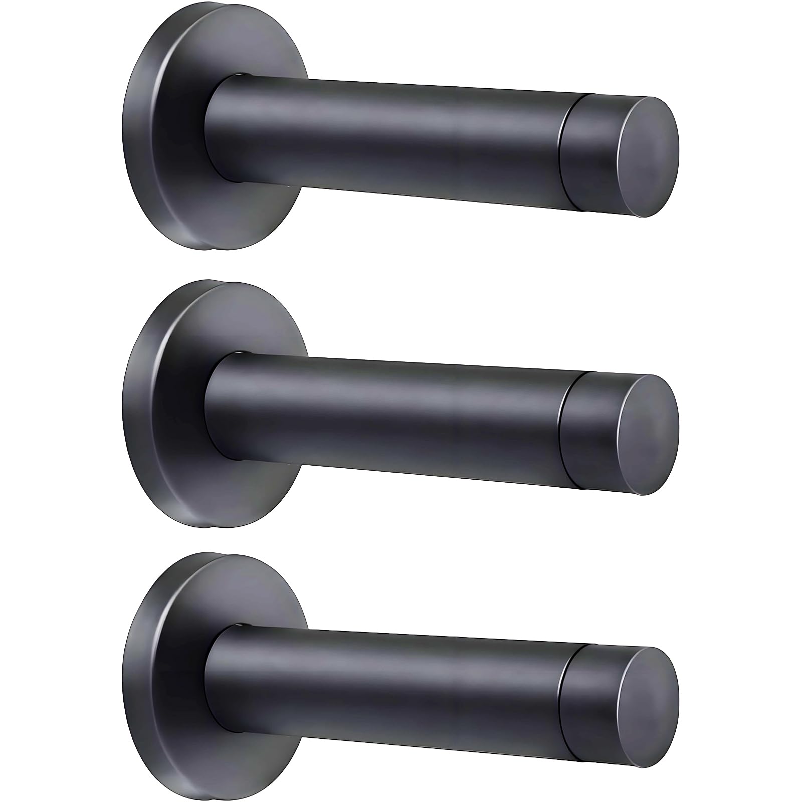 Raheem 3 Pcs Door Stop 3.5 Inch Heavy Duty Wall Mounted Door Holder Protection 304 Stainless Steel Door Stopper with Rubber Tips Bumper, Sound Dampening, Black Door Stoppers for Walls