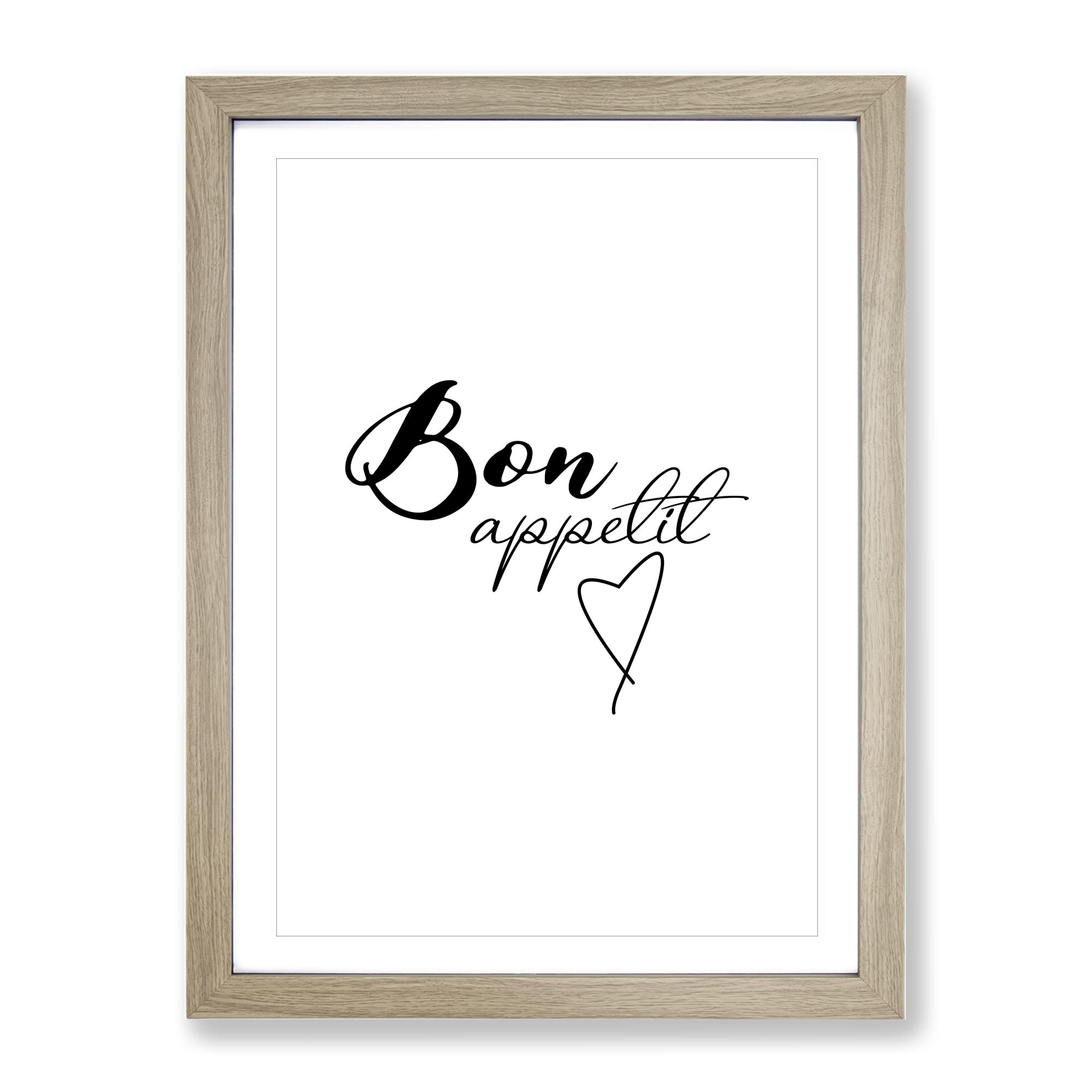 Bon Appetit Typography Quote Framed Wall Art Print, Ready to Hang Picture for Living Room Bedroom Home Office Décor, Oak A4 (34 x 25 cm)