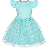 COTRIO Girls Casual Dresses Butterfly Tulle Tutu Dress Toddler Girl Skater Dress Ruffle Sleeve Swing Twirl Sundress