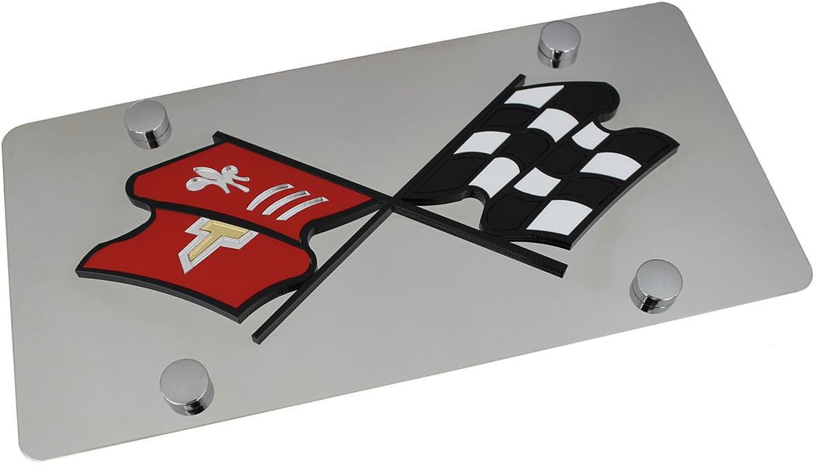Eurosport Daytona, Inc. Chevy Corvette Logo On Polished Stainless Steel License Plate for Chevy C2