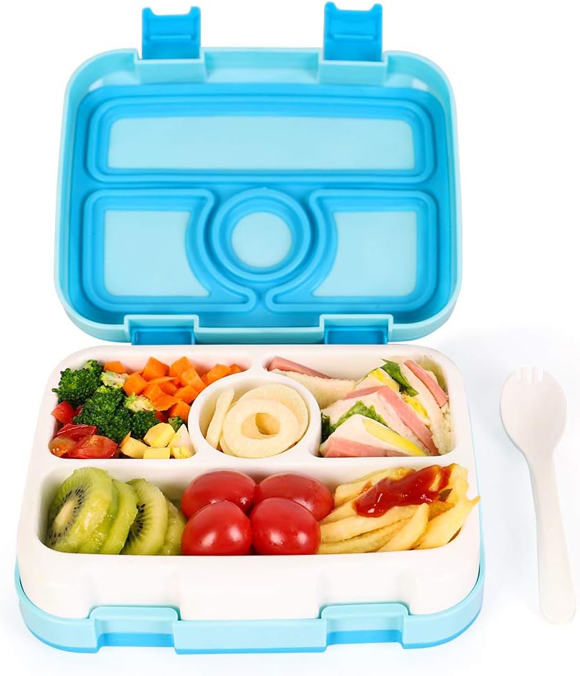 Maydolly bento boxes kids lunch boxes bento-styled lunch boxes, ideal for packing sandwiches, salads, snacks… (4 compartments blue)