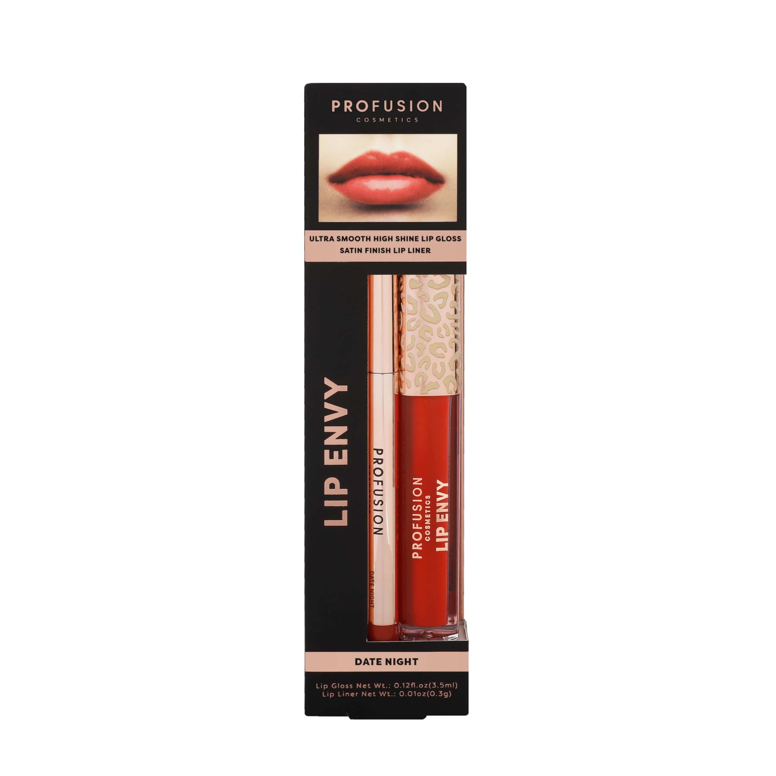 Profusion Cosmetics Lip Envy Duo - Date Night Lip Gloss & Liner Set, High-Shine Finish, Bold Colour, Vegan & Cruelty-Free Makeup
