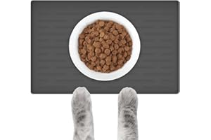 LOGIFTVE Silicone Dog Feeding Mat with Raised Edges, 16"x10" Non-Slip Pet Food Mat for Small & Medium Dogs, Waterproof Dog Bowl Mat to Prevent Food & Water Spills, Easy to Clean (Dark Gray)