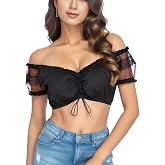 Jdlsppl Women's Dirndl Cotton Blouse Short Sleeve German Crop Top Soft Oktoberfest Shirt Summer Bavarian Shirt