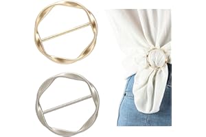 DHATMYC 2PCS Silk Scarf Ring Clip for Women T-shirt Tie Clips Clothing Ring Wrap Holder Fashion Round Circle Clip Belt Buckle (Gold+Silver)