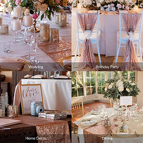 Rose Gold Table Runner,10 Pack Glitter Rose Gold Table Runner for Party Supplies Birthday Wedding Engagement Bridal Baby Shower Celebration Decorations 12 X 108 Inch Rose Gold Table Runner Sets
