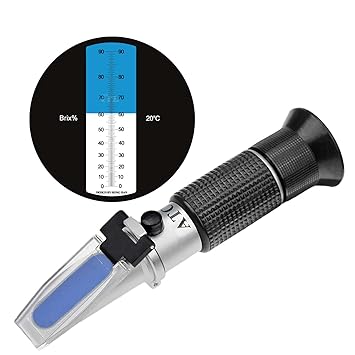 HHTEC Refraktometer 0-90% Brix Handrefraktometer zur Bestimmung des Zuckergehalts von Honig Pflanzenöl Sirup Melasse mit ATC-