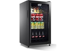 KRIB BLING Beverage Refrigerator 120 Can Freestanding Beverage Cooler with Adjustable Shelving Glass Door for Beer Soda or Wine Perfect for Home Office or Bar Black (KB03-FLB-60)