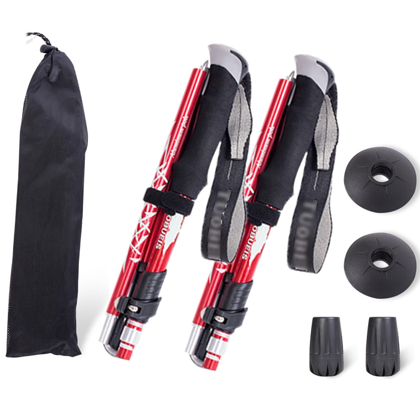 ThreeH 2 Pack Walking Sticks Foldable Trekking Poles Exercising Traveling Hiking Sticks with Quick Lock Easy to Adjust Lightweight Walking Poles for Backpacking Red