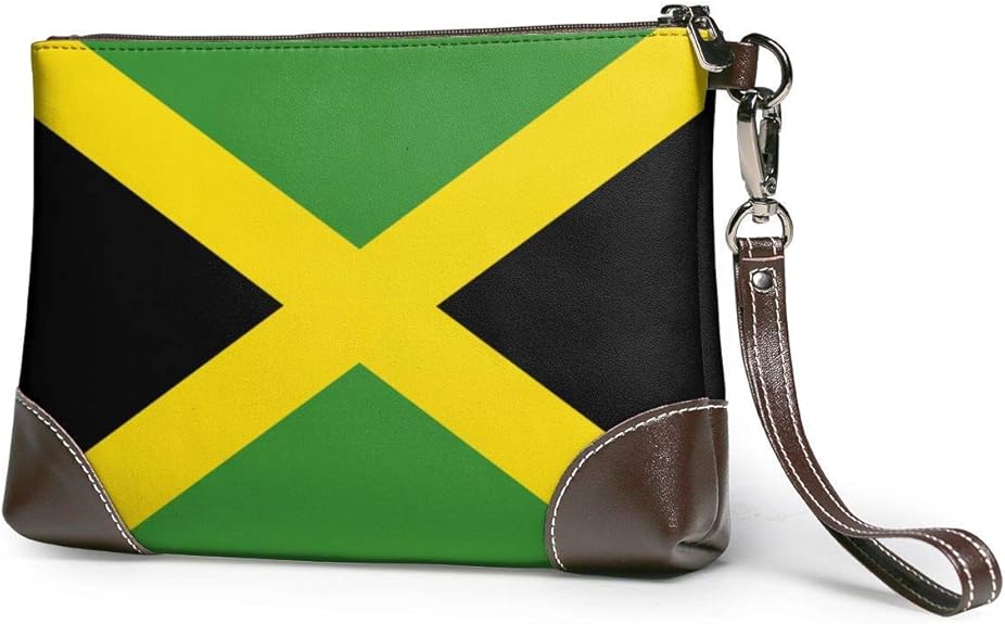 women's leather clutch Jamaica Flag Jamaican Leather Wristlet Clutch