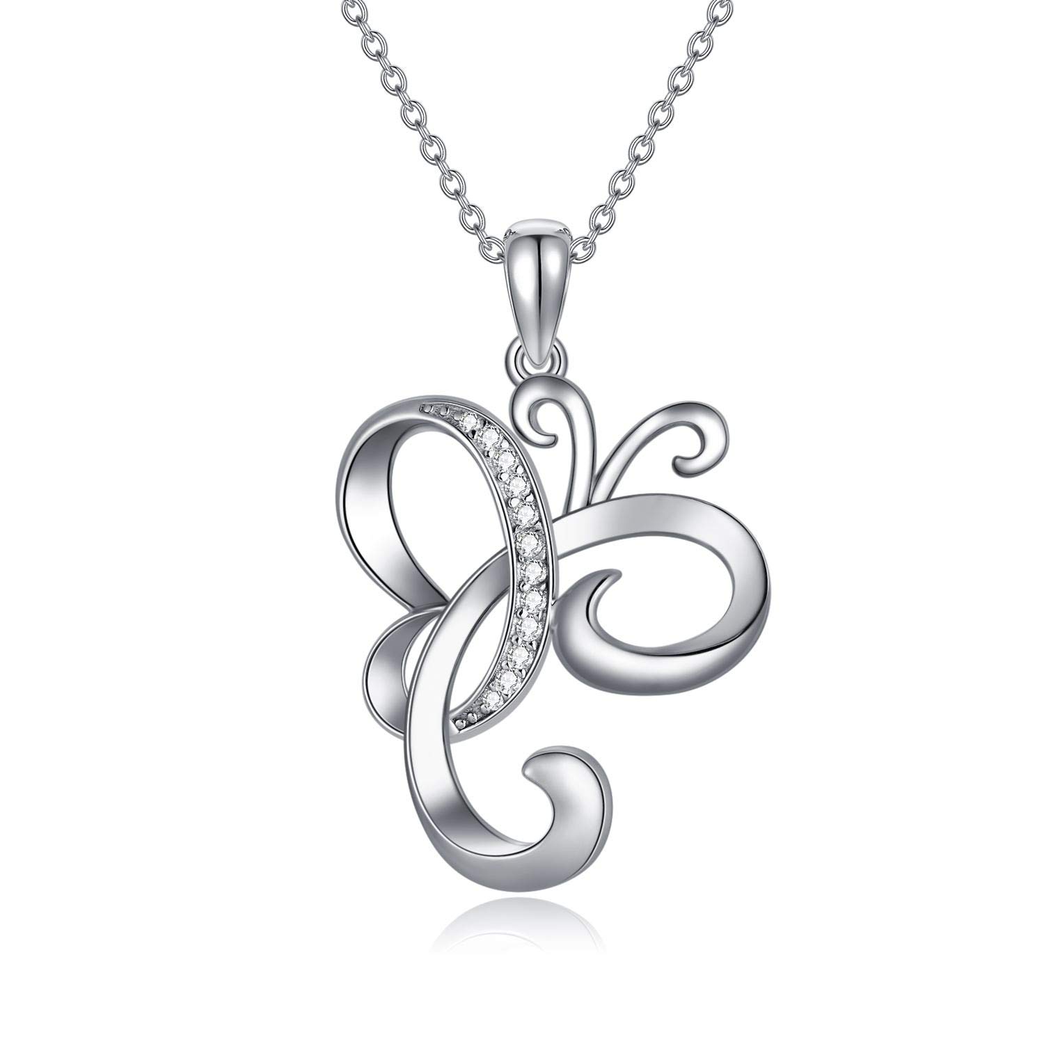VENACOLY Butterfly Sterling Silver Love Heart Infinity Pendant Butterfly Mother's Day Jewellery for Women Girlfriend