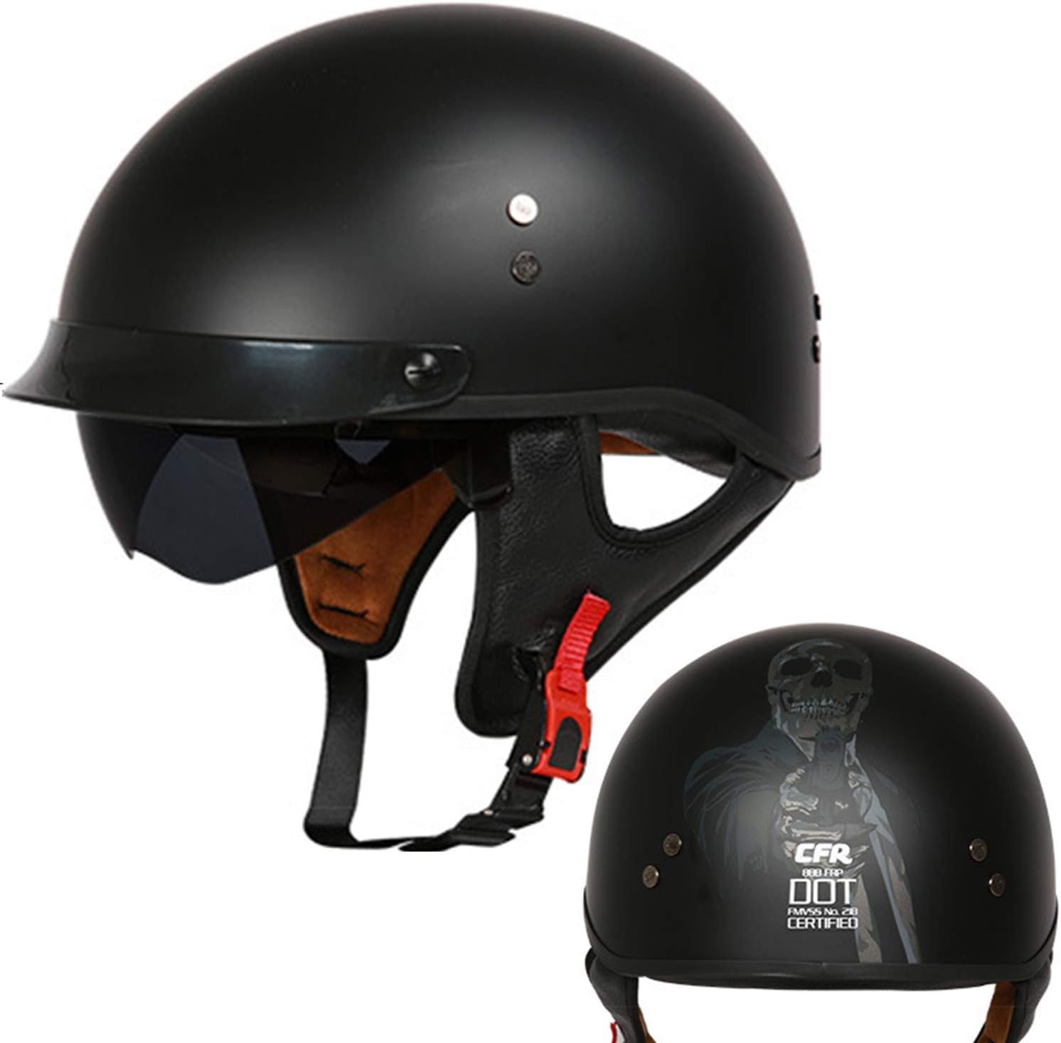 PinkDreamland Adult open motorcycle helmet, FRP personality Harley vintage half helmet cruiser scooter scooter DOT approved for men and women (M, L, XL, XXL),XXL