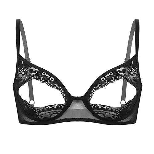 NLXTXQC Women Hot Lingerie Sexy Open Nipple Bra Sissy Sheer Lace Floral  Push Up Bra Tops Shelf Bra (Color : Black, Cup Size : Medium) in Saudi  Arabia
