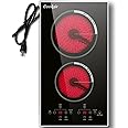 Cooksir Portable Electric Cooktop 2 Burner, 110V Plug in Electric Stovetop with Protective Full Metal Edge, 12 Inch Countertop & Built-in Ceramic Cooktop with Safety Lock, Timer, Sensor Touch